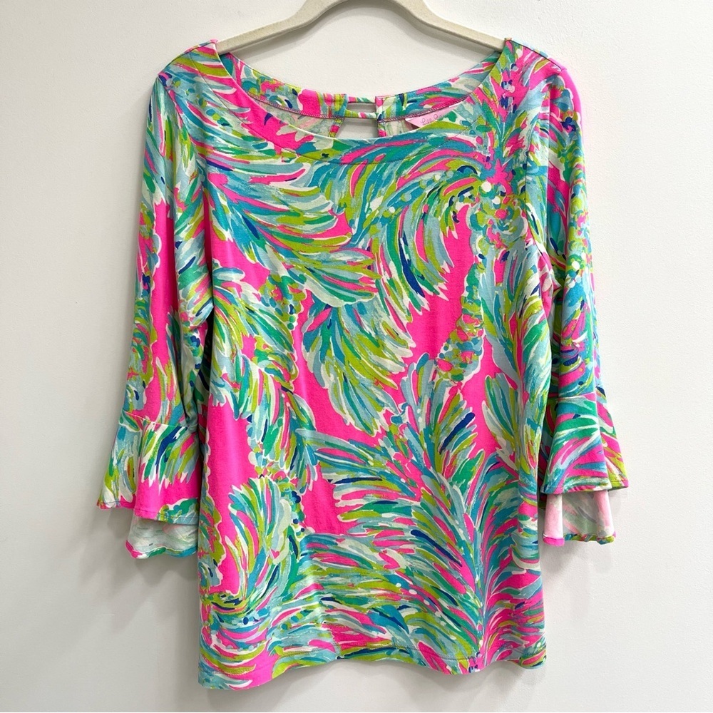 Lilly Pulitzer Fontaine Raz Berry Shady Lady Top 3/4 Length Sleeves Size Medium